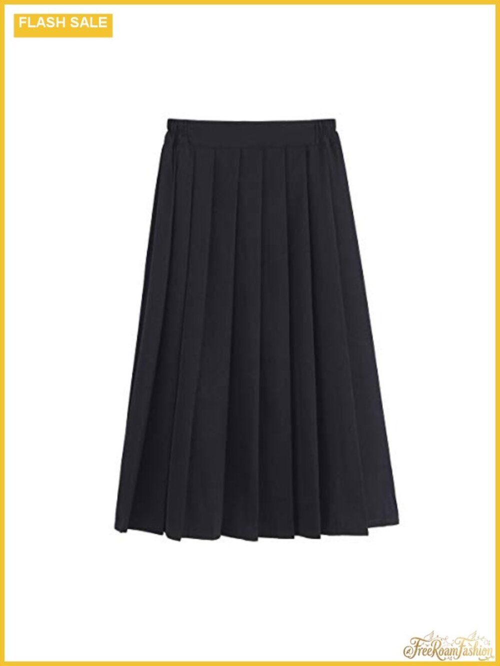 Women's Pleated A-Line Uniform Skirt Elastic Waist Polyester